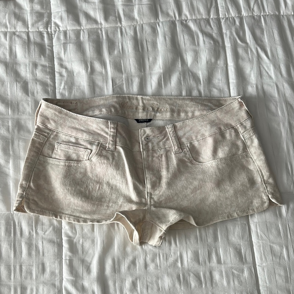 American Eagle Outfitters Cream and Pink Jean Shorts Lightweight Stitched Hem